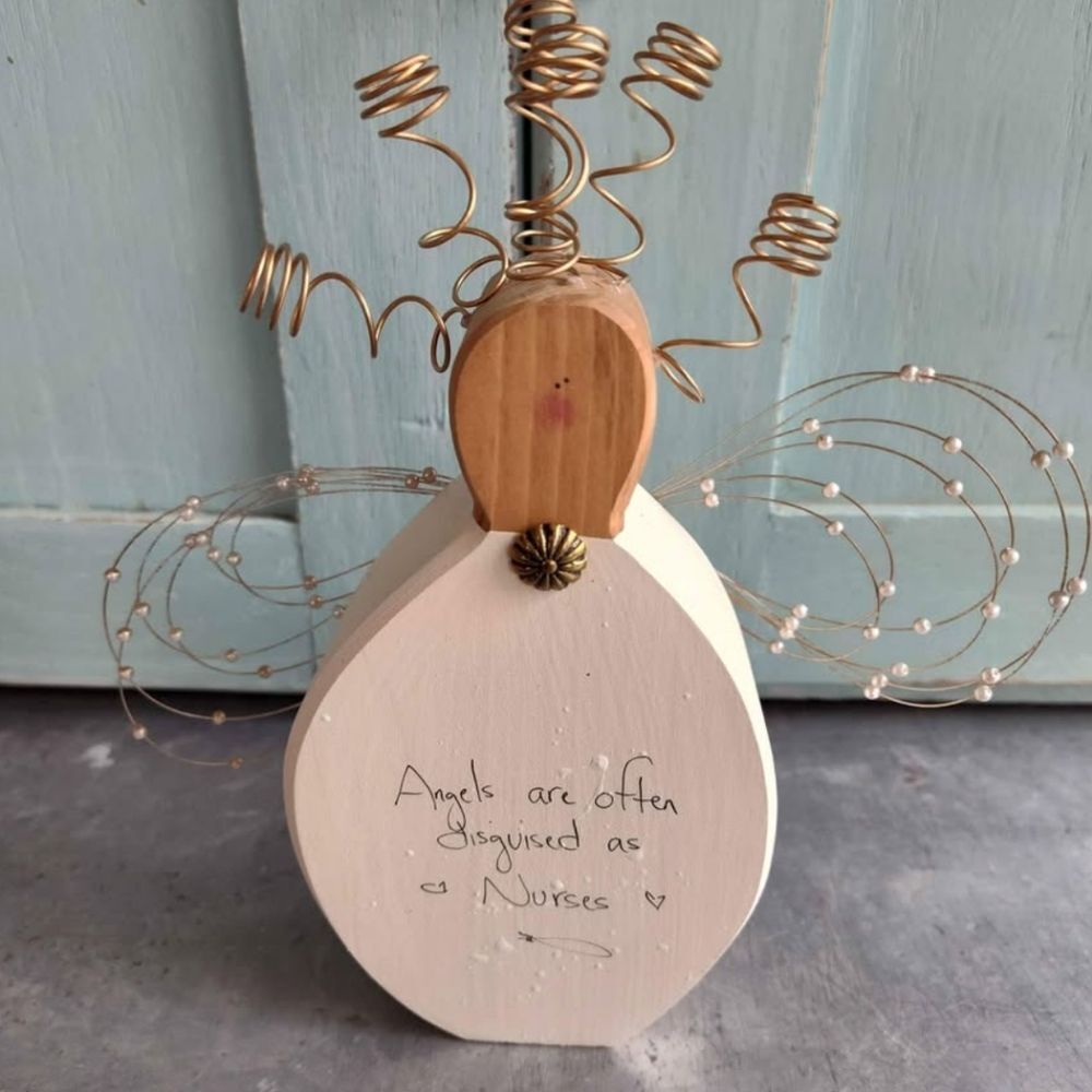 Wooden Home Decor Freestanding Figurine "Angels Are Often Disguised As Nurses"